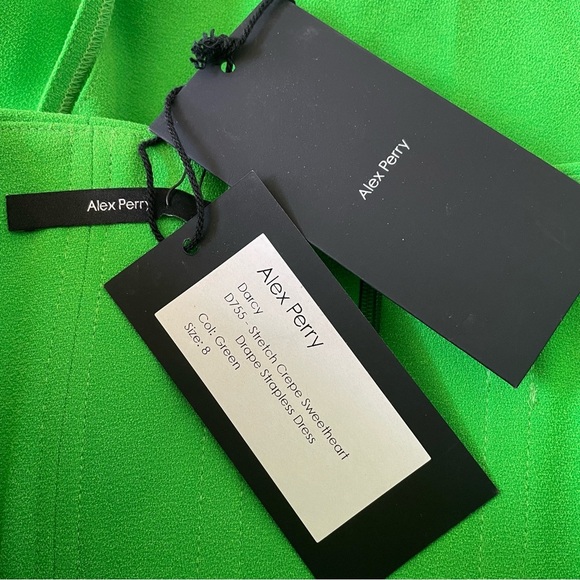 ALEX PERRY darcy stretch crepe sweetheart drape strapless dress green Sz 8 NWT - Picture 6 of 11